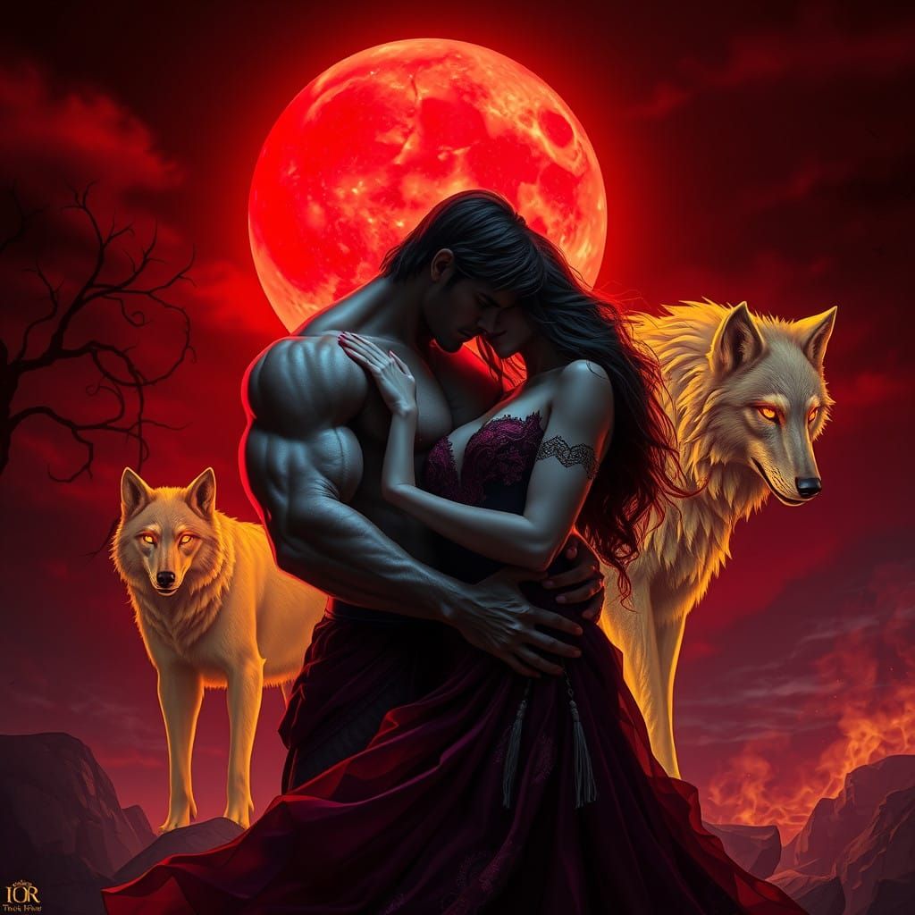 Dark Fantasy Romance Under a Blood Red Moonlit Sky
