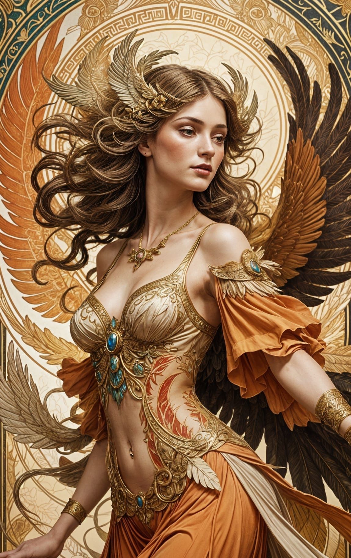 Art Nouveau Harpy in Flight: Alphonse Mucha Style
