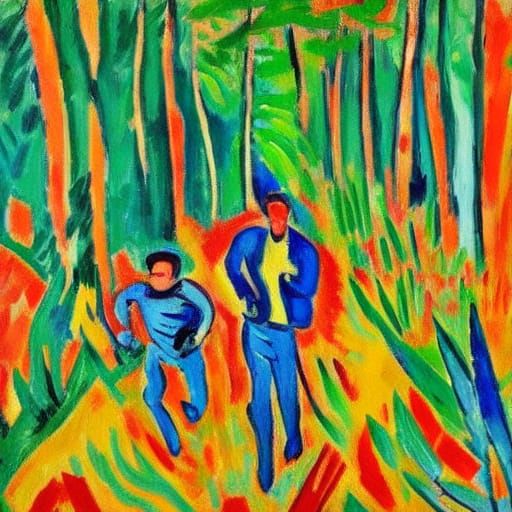 Boys Chase Fate in Vibrant Forest Landscape