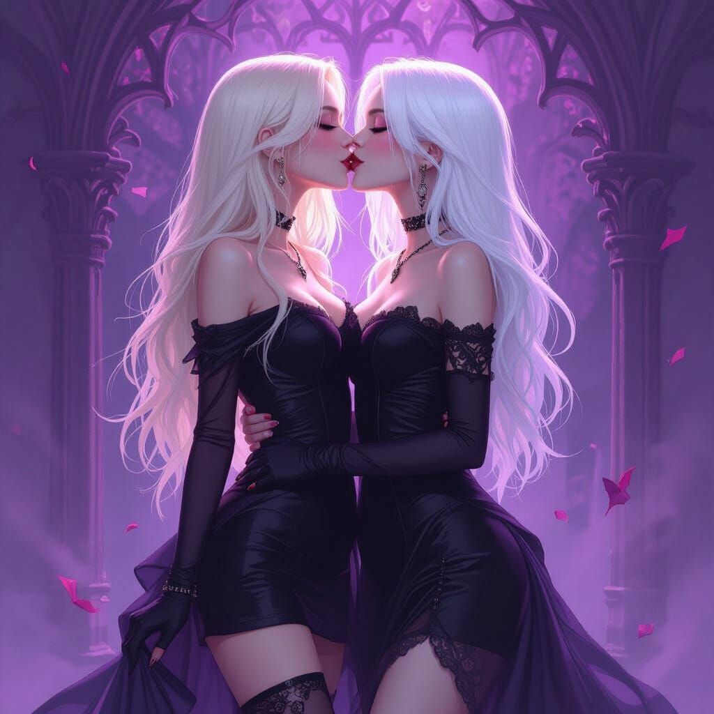Goth Girls Kissing in Dark Fantasy Style