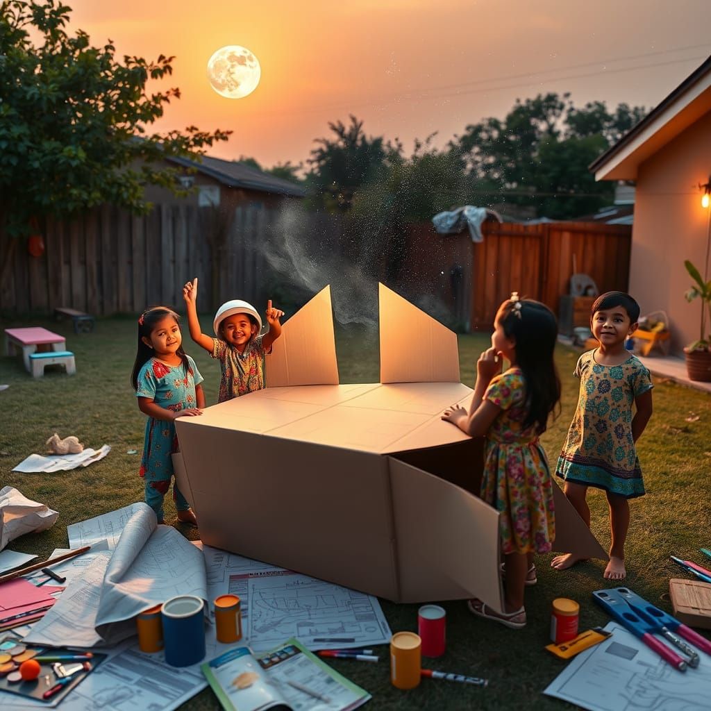 Indian Children's Cardboard Rocket to Space