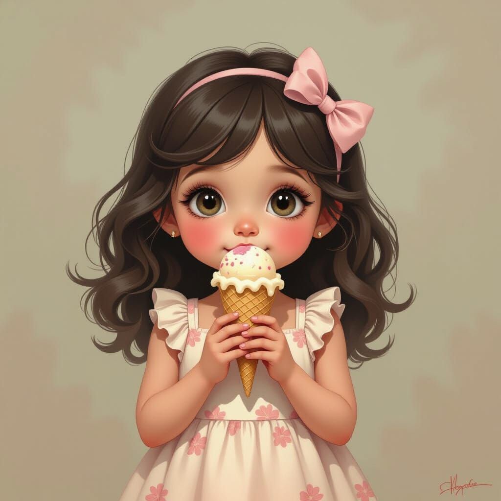 Happy Girl Eating Ice Cream: Surrealist Art