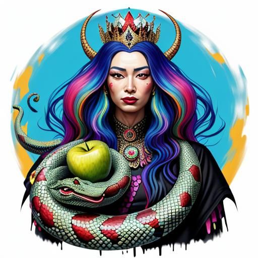 Surreal Queen Drives Snake in Dali-esque Sky