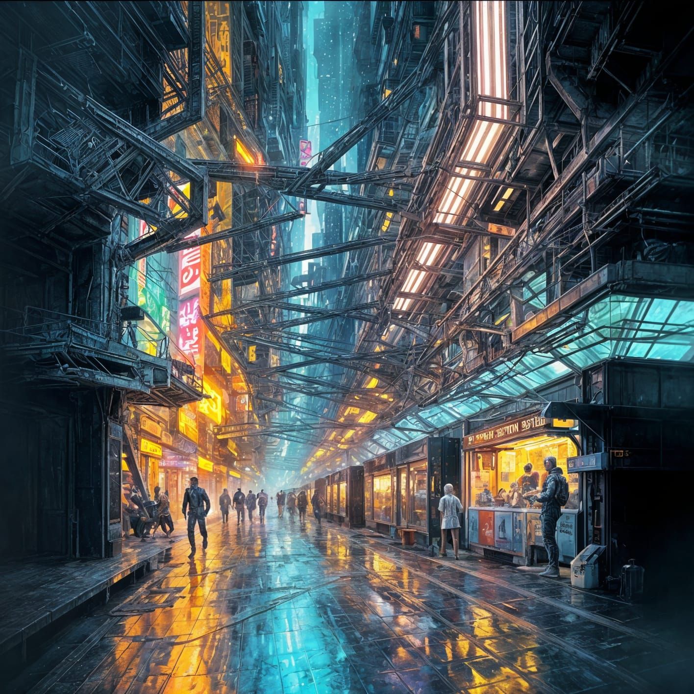 Cyberpunk Cityscape as Mixed Media Collage