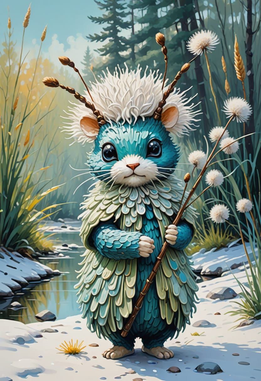 Cute Bug-Eyed Creature in Powder Art Style