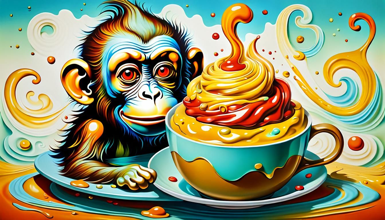 Surreal Monkey Pudding as Impasto Oil Painting