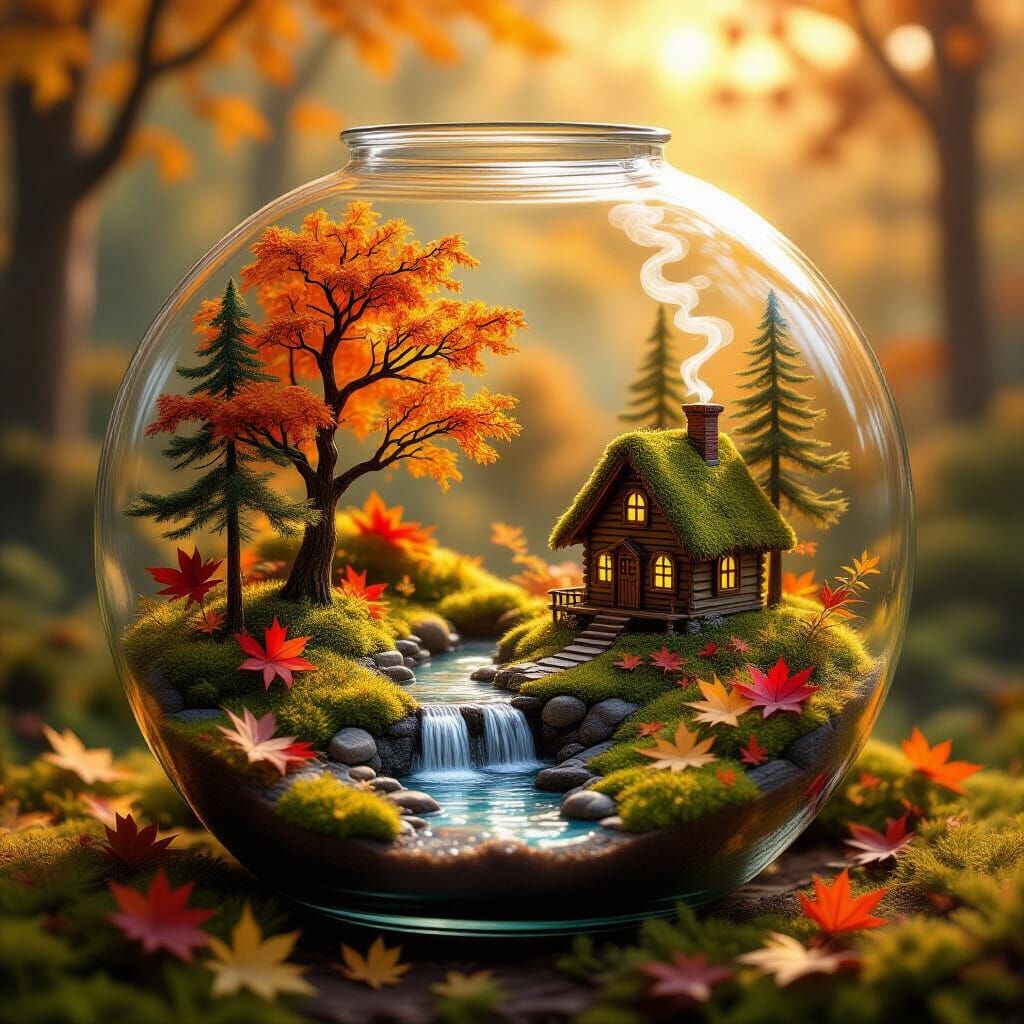 Enchanting Autumn Forest in a Vintage Terrarium