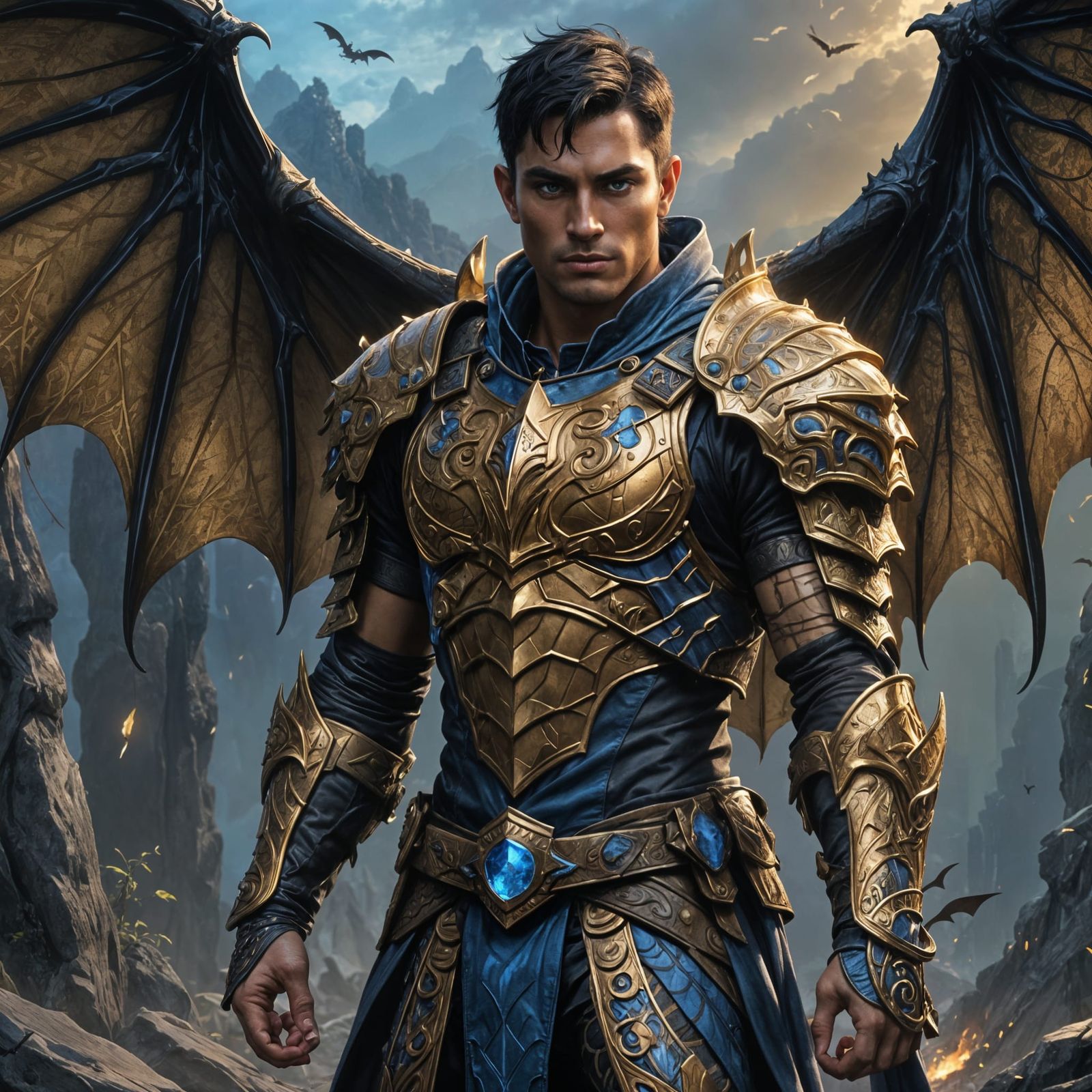 Fae Warrior with Bat Wings and Tribal Tattoos