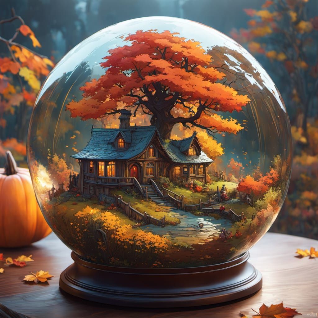 Autumn landscape in a glass sphere