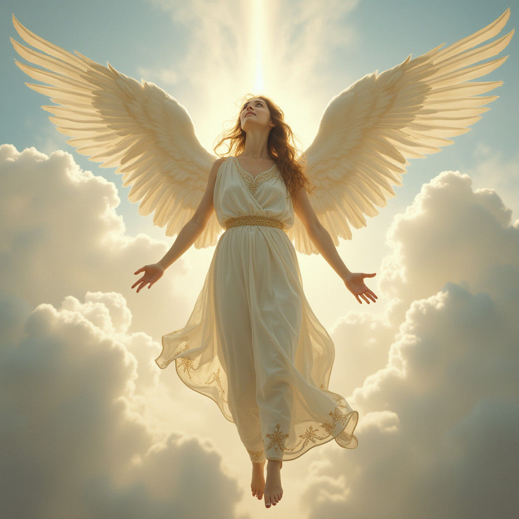 Majestic Angel Ascending to Heaven in Classical Style