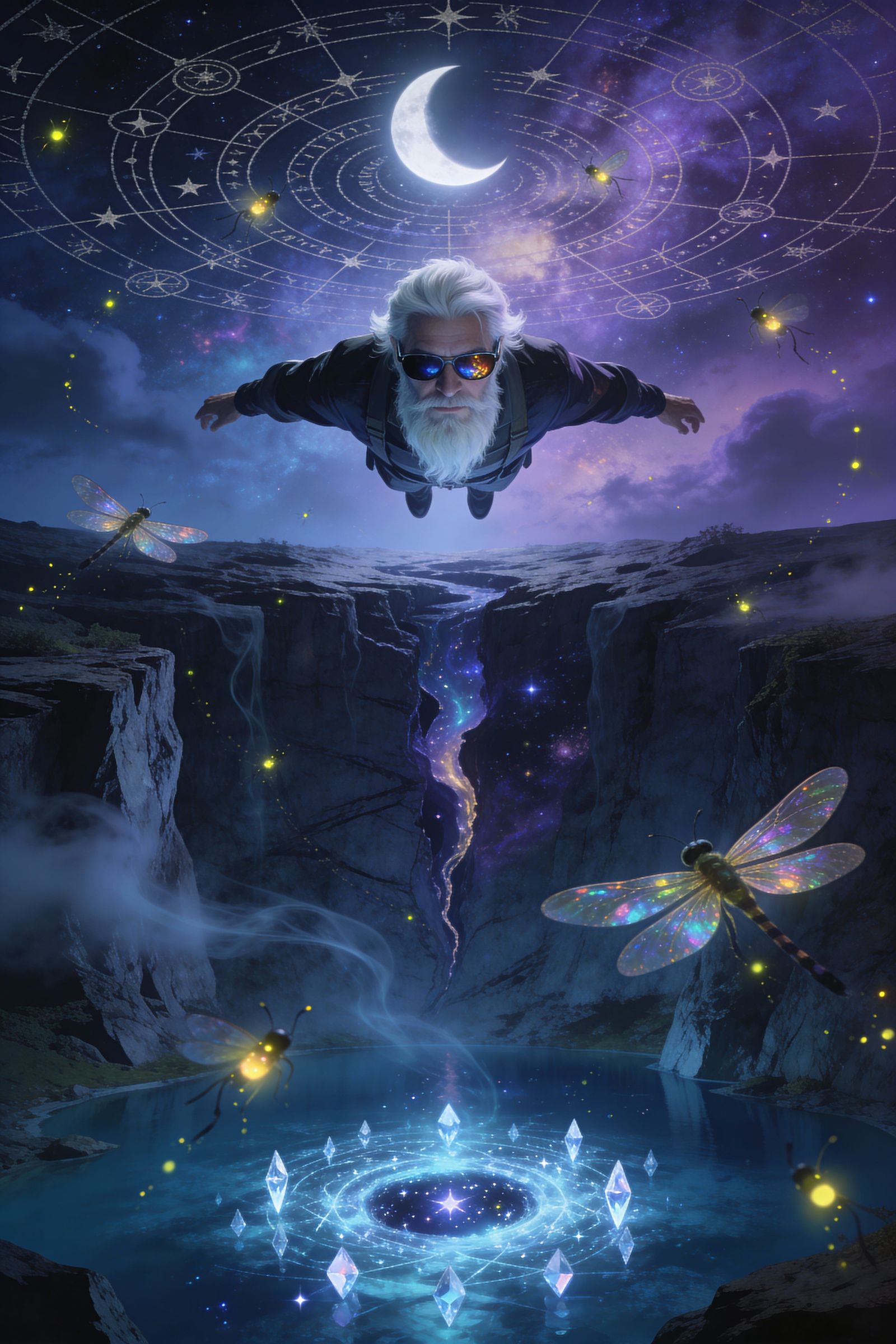 Man Falls into Cosmic Twilight Sky