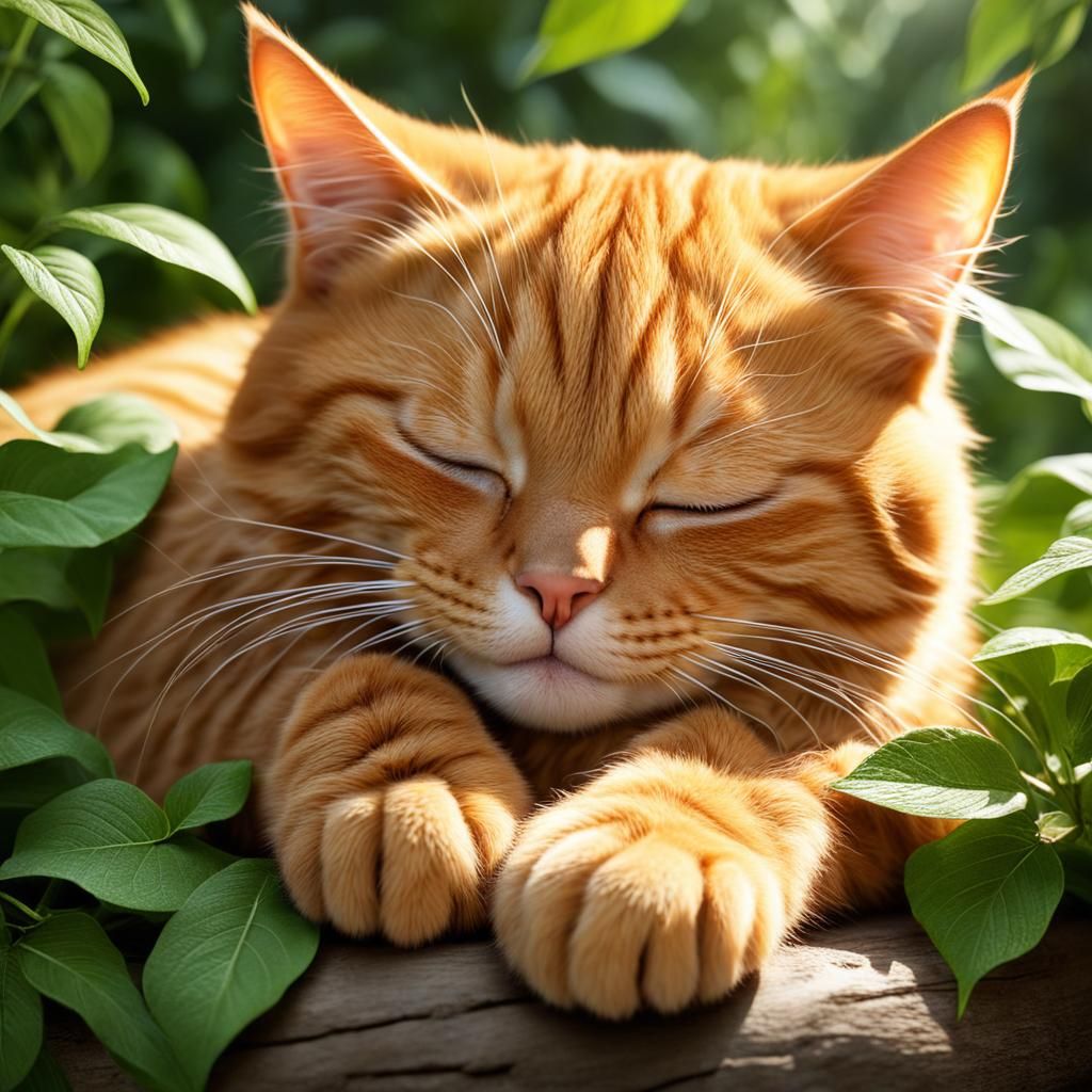 Sleeping Ginger Tabby Cat in Sunbeams