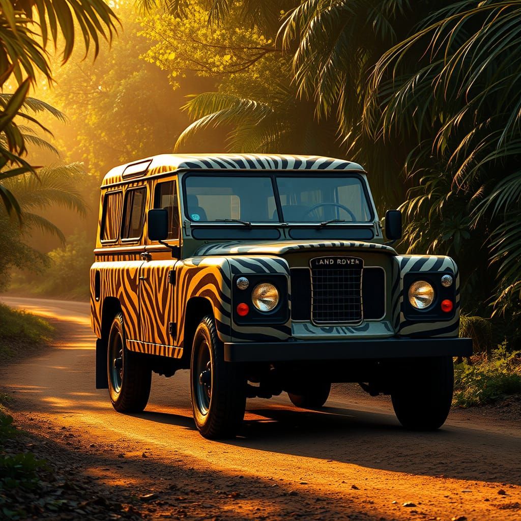 Land Rover Series I with Zebra Stripes in Dystopian Jungle L...