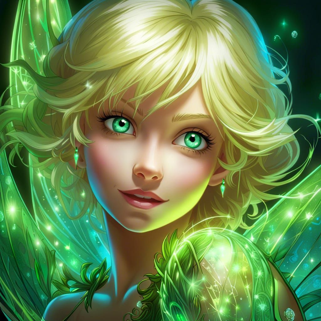 Green Glowing Horror Fairy in Anime Style