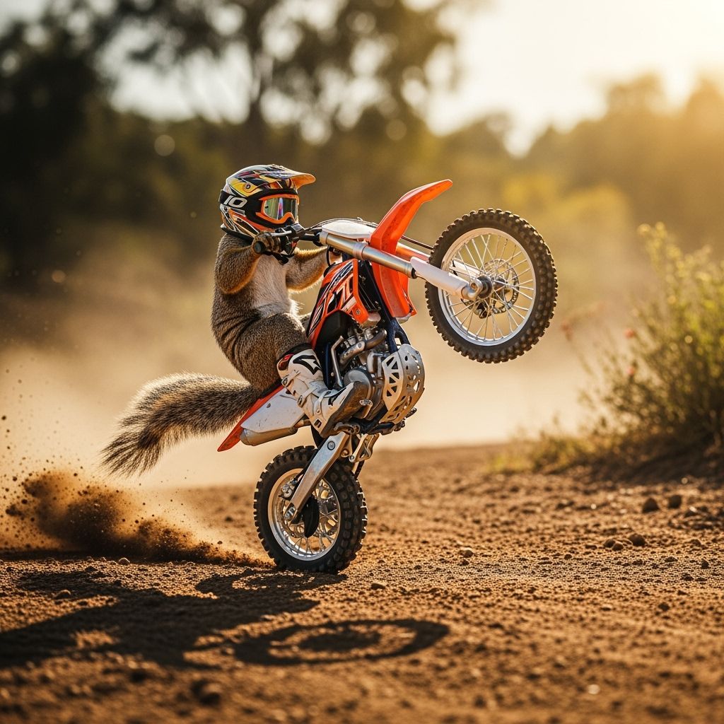 Squirrel Rider Performs Dirt Bike Wheelie