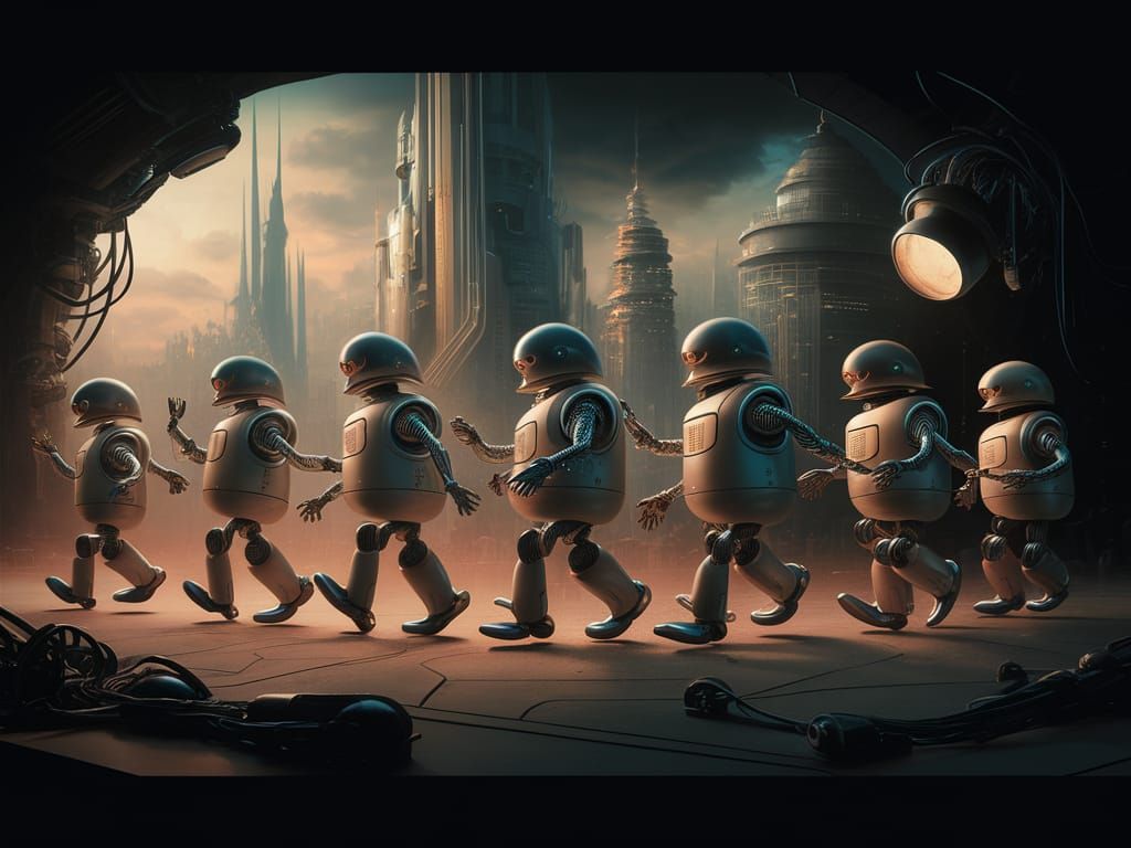 Chorus Line of Robots Doing Silly Walks