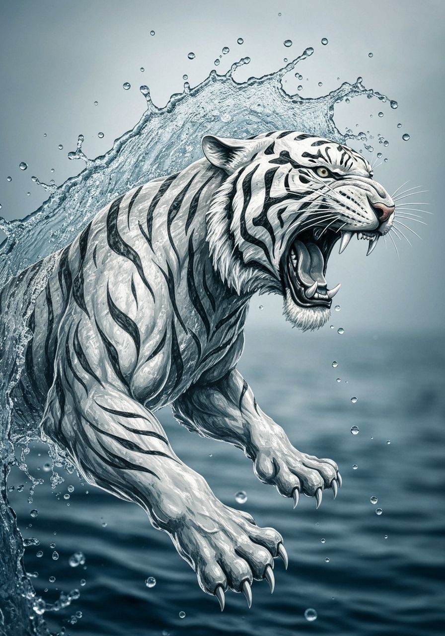 Water Tiger Roaring: Ultra-Realistic Wave Sculpture