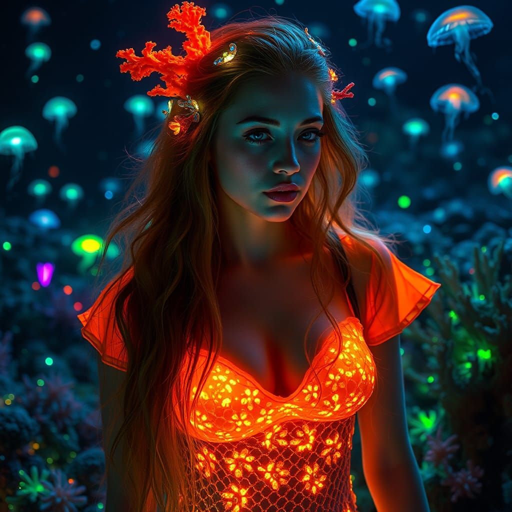 Hyperrealistic Mermaid Portrait in Bioluminescent Reef