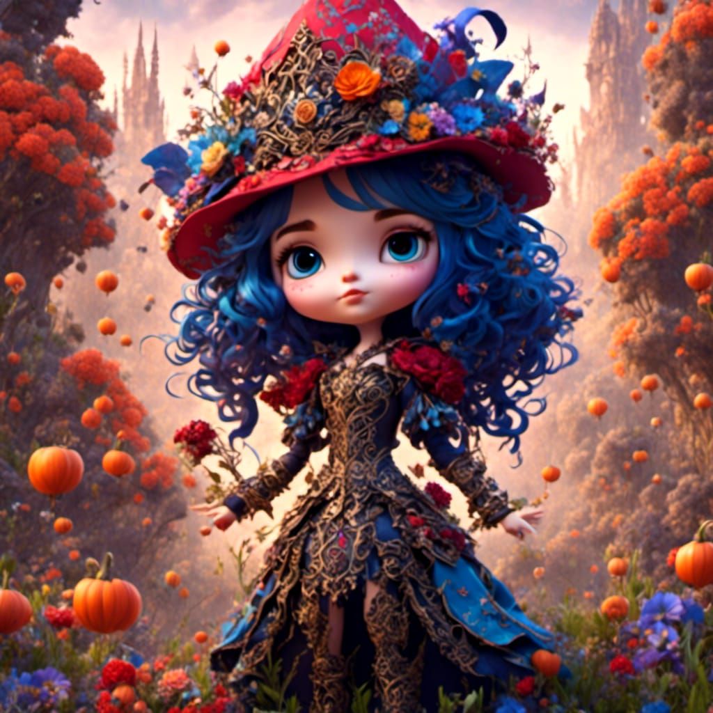 Chibi Girl in Enchanted Dark Fantasy Art