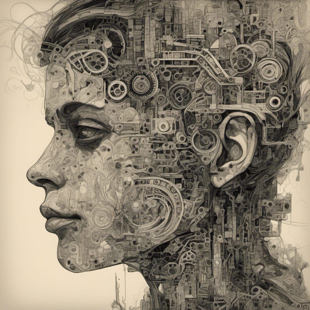 Character Face in Bauhaus Precisionism Dieselpunk Style
