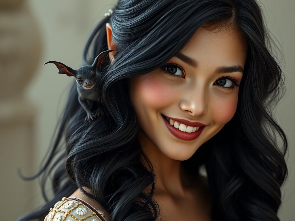 Woman with Devilish Shoulder Companion in Photorealistic Sty...