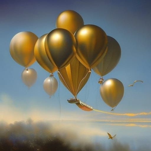 Golden Balloons Lift a Flying Boat