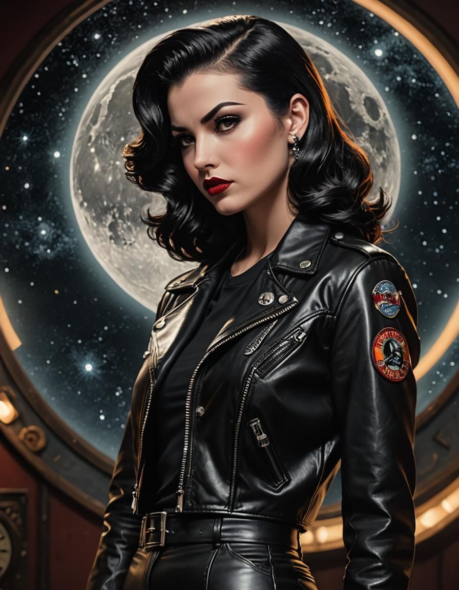 An enigmatic female figure in Vince Ray's rockabilly style**...