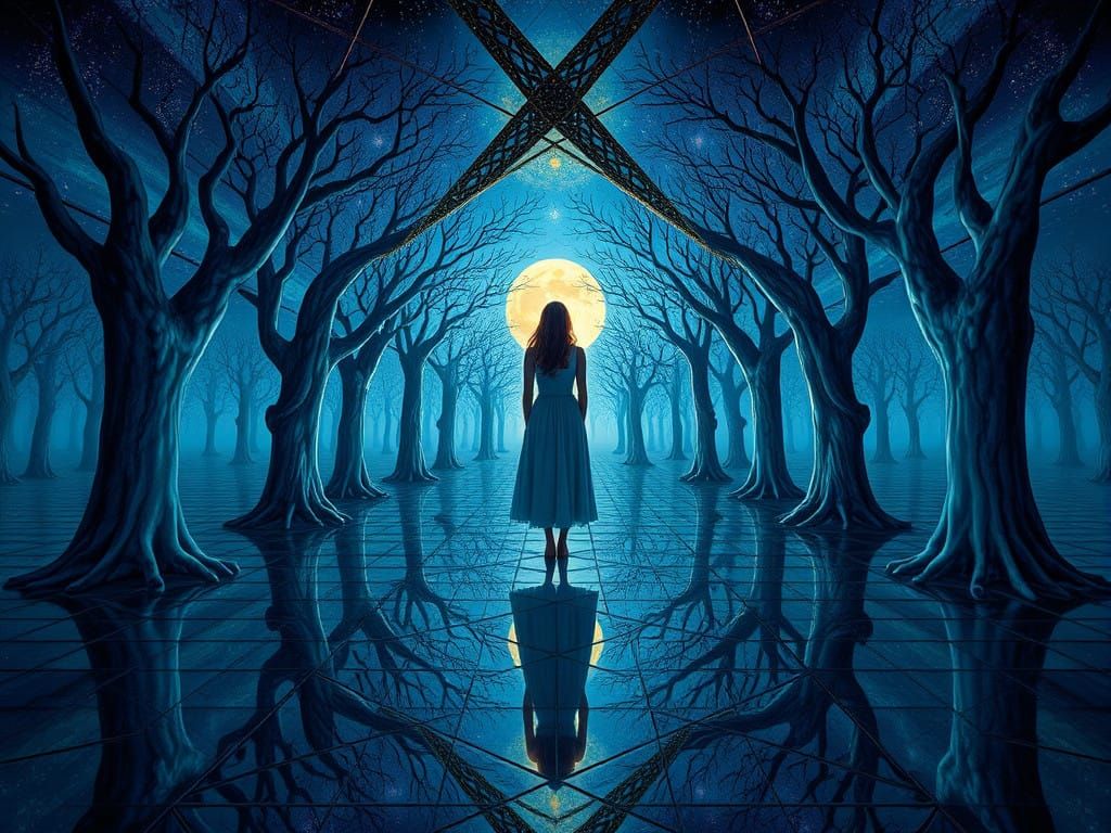 Surreal Tessellation Scene with Iridescent Reflections