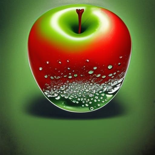 Hyperrealistic Apple with Dew Drops in Splash Art Style