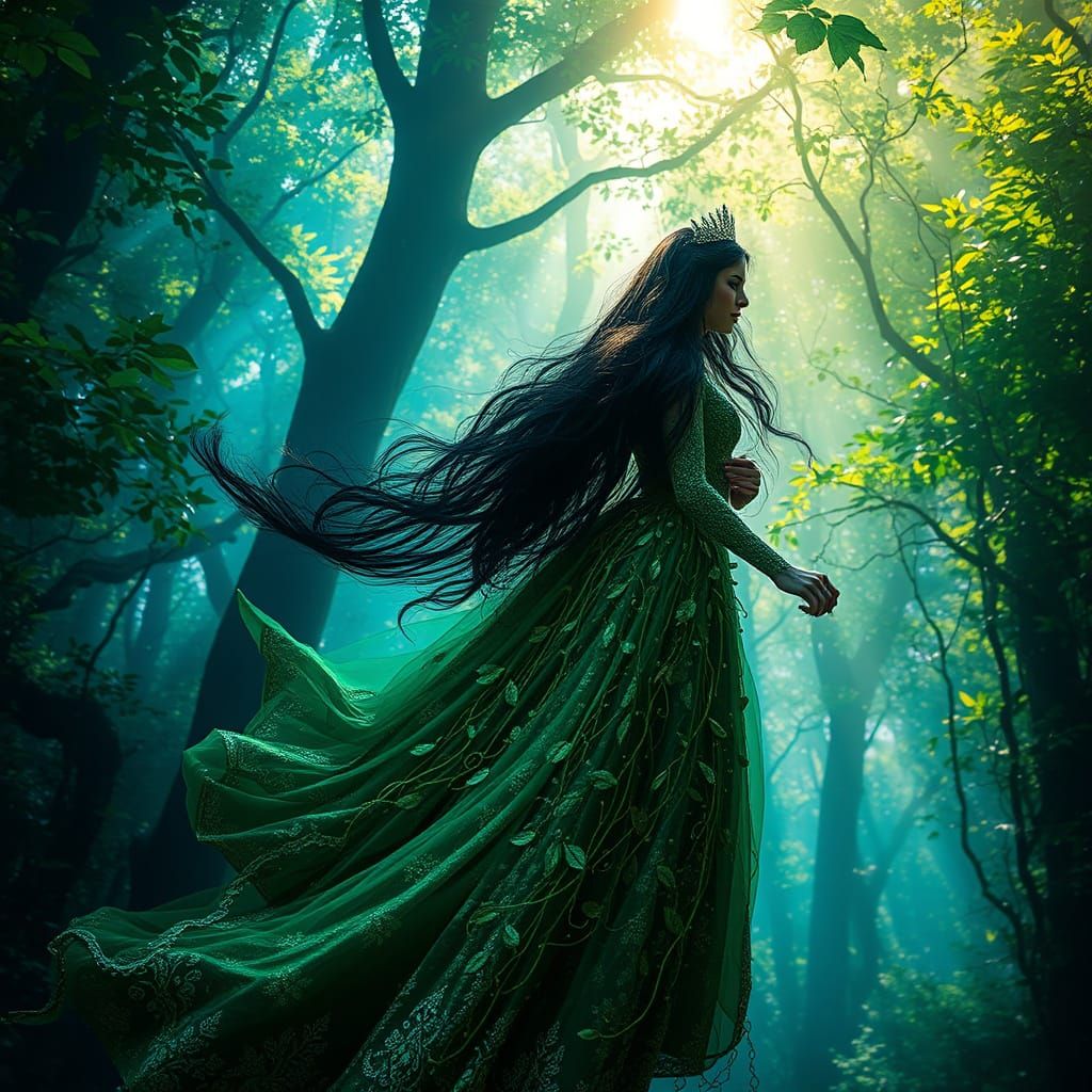 Enchanted Princess Soars Through a Vibrant Forest in Dreamli...