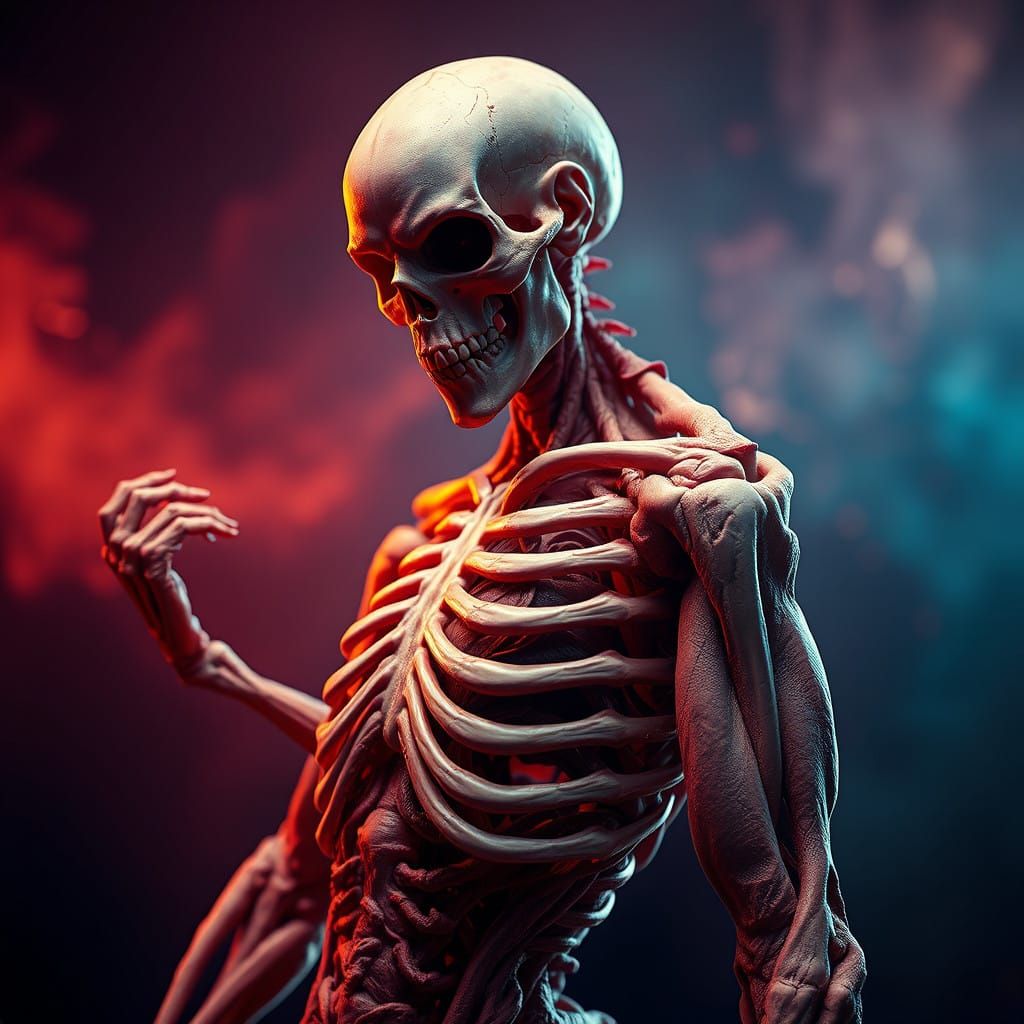 Surreal Figure of Exposed Flesh and Bones in Dark Fantasy Se...