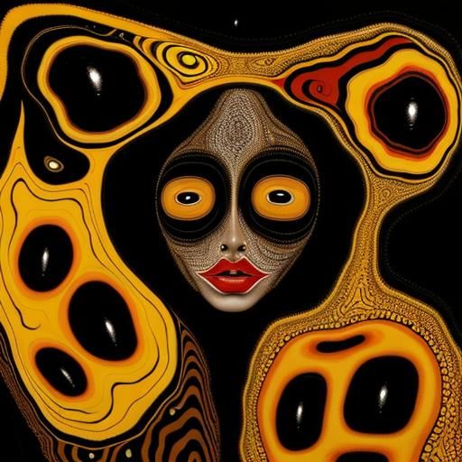 Abstract Faces in Fungi Oil Painting