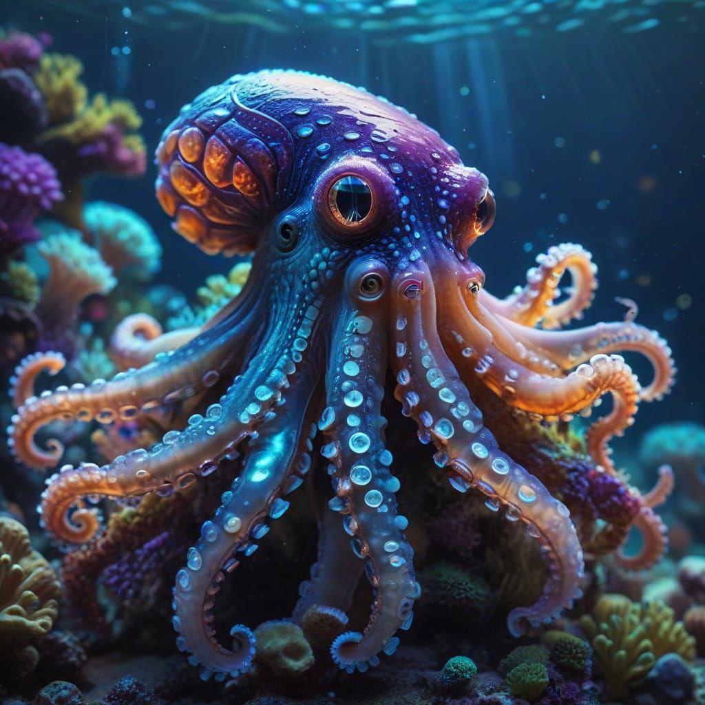 Hyper-Realistic Octo-Jelly Hybrid in Vibrant, Iridescent Col...