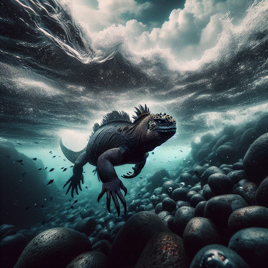 Underwater Encounter with a Majestic Black Marine Iguana in ...