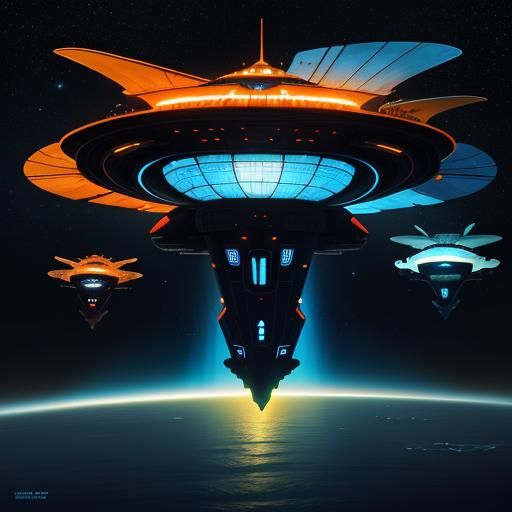 Angelfish Alien Ships Cruise Toward Earth in Retro-Futuristi...