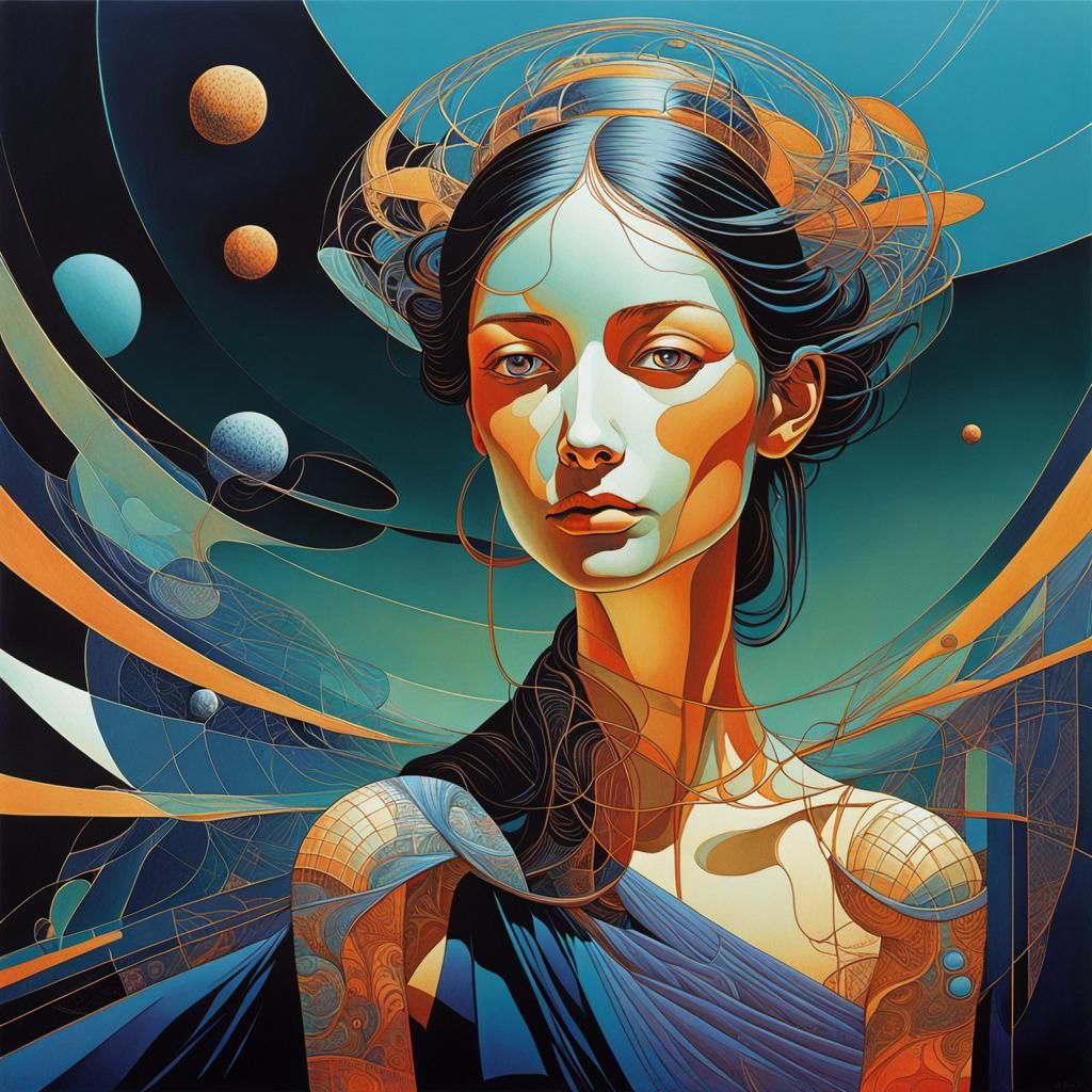 Abstract Art in Moebius Style with Fine Details