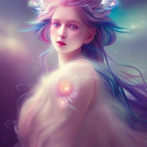 "Rainbow's Lullaby: The Iridescent Seraphim"