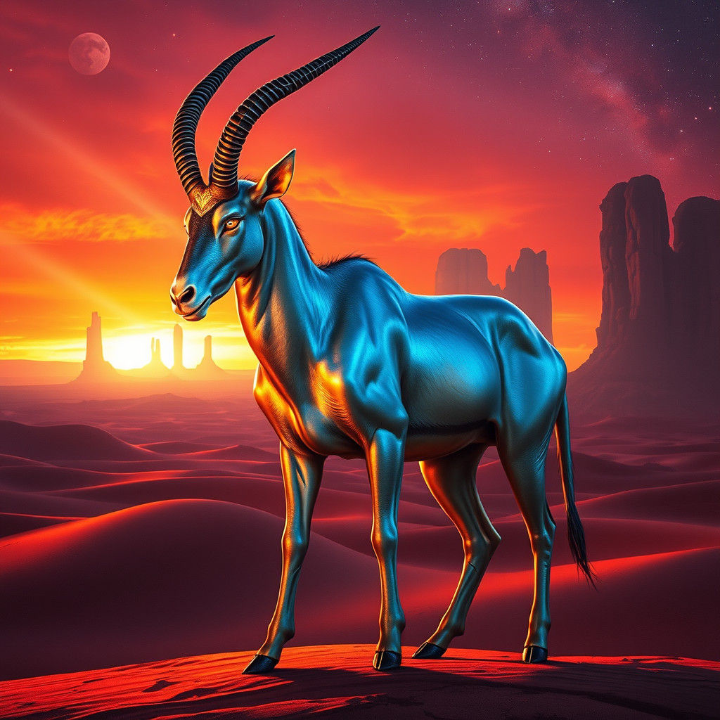 Majestic Hybrid Oryx in Surreal Desert Landscape
