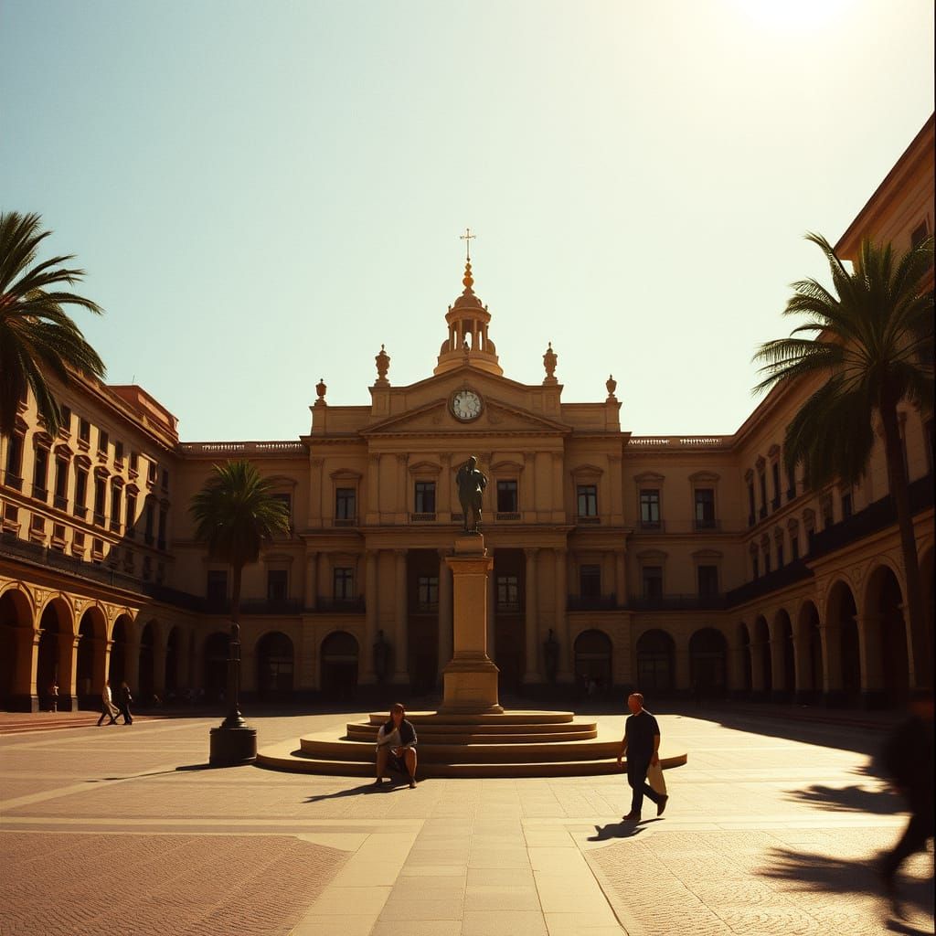 Majestic Spanish Plaza in Cinematic Golden Light