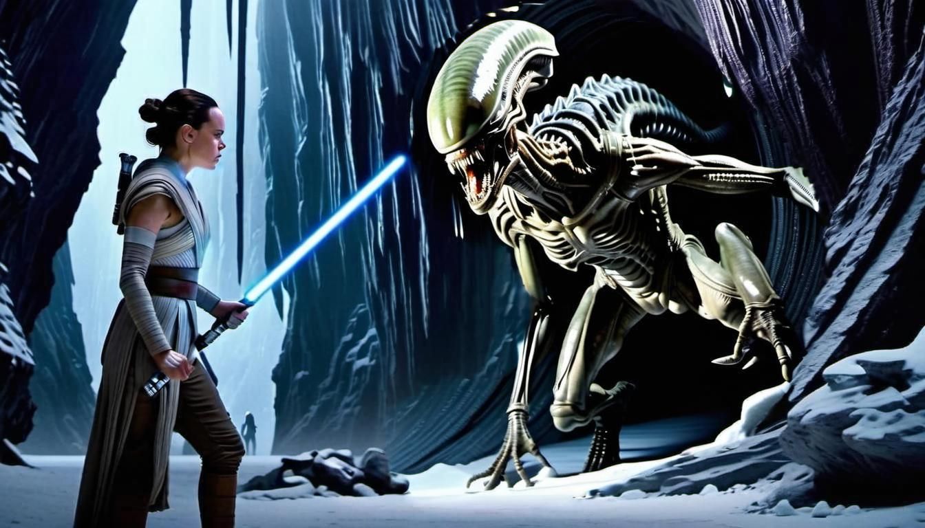 Daisy Ridley and Xenomorph in Ice Cave