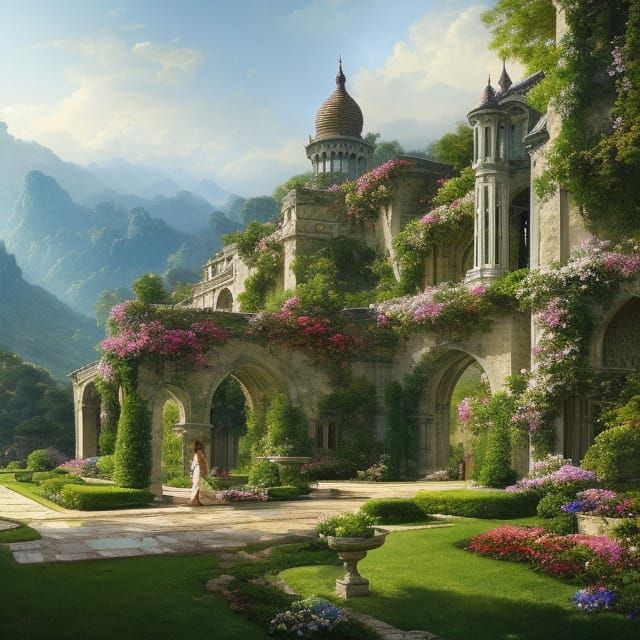 Ethereal Marble Castle Landscape Painting