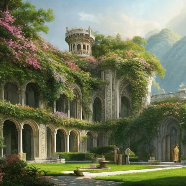 Ethereal Marble Castle in Art Nouveau Style