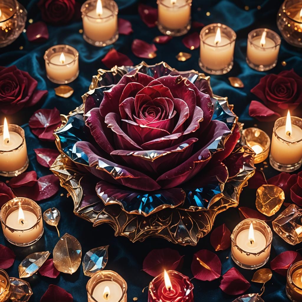 Crystal Ruby Rose Fantasy Art in Golden Light