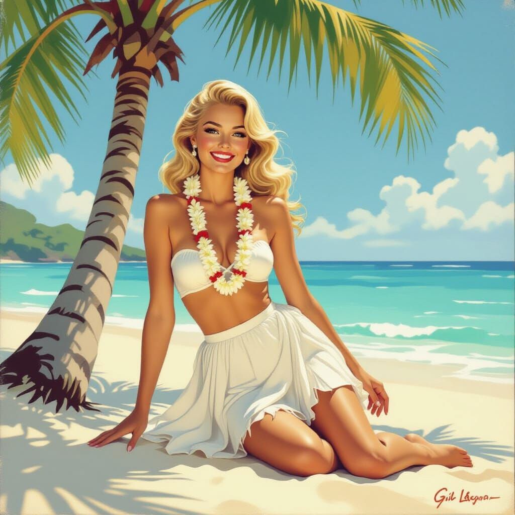 Sunlit Beach Beauty in Vintage Pin-Up Style