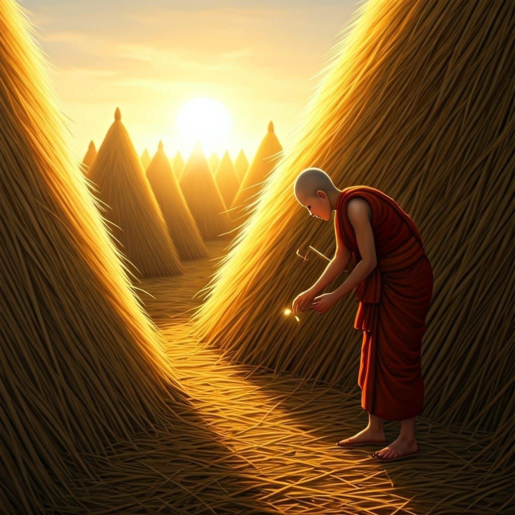 Monk's Needle Search in Ancient Myanmar: 3D Comic Art