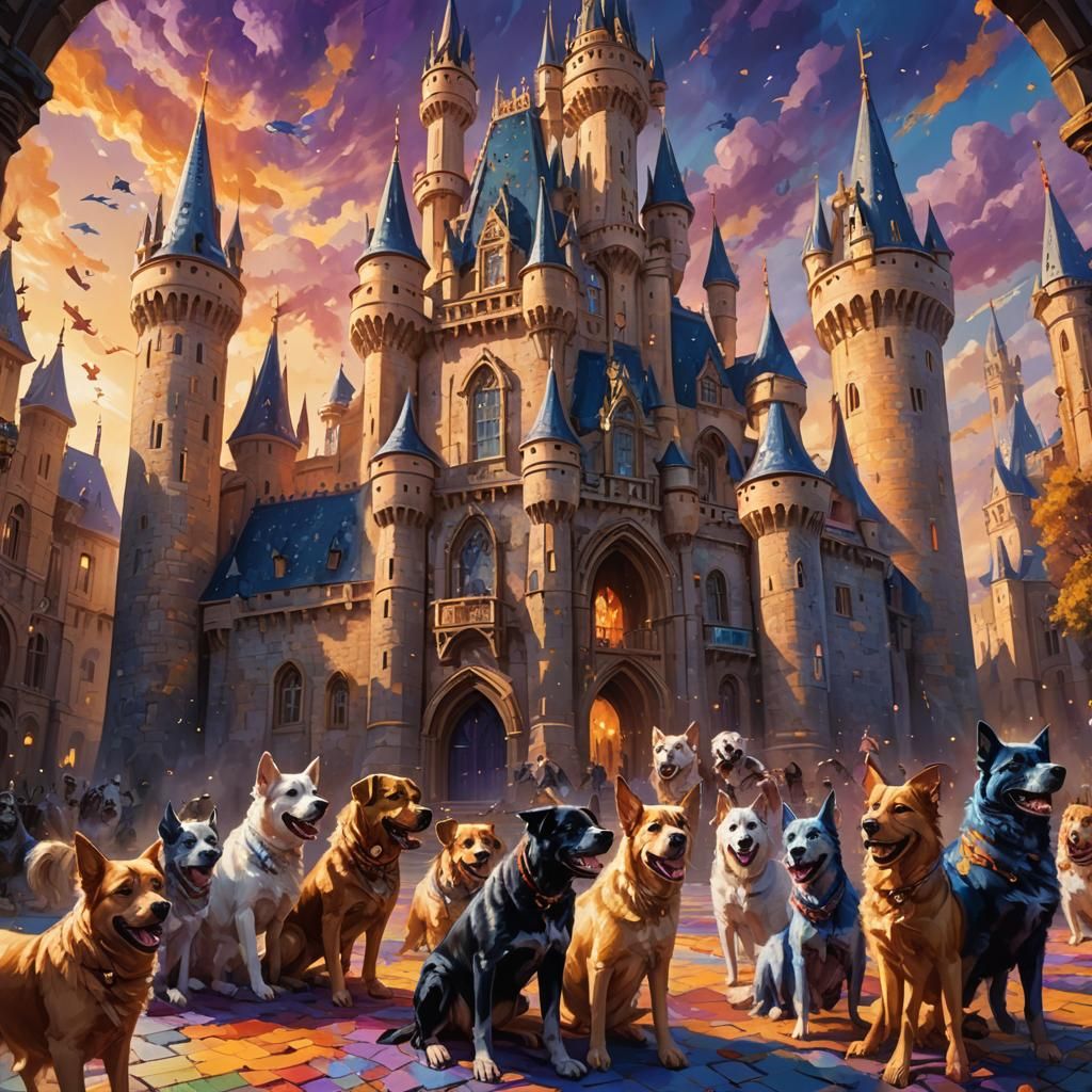 Dog Castle: A Fantastical Oil Painting