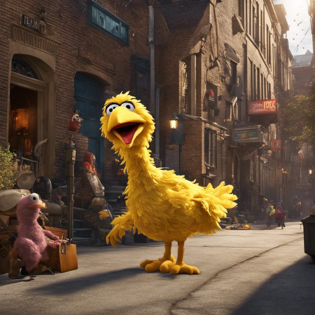 Big Bird Chases Muppets: Hyperdetailed Concept Art