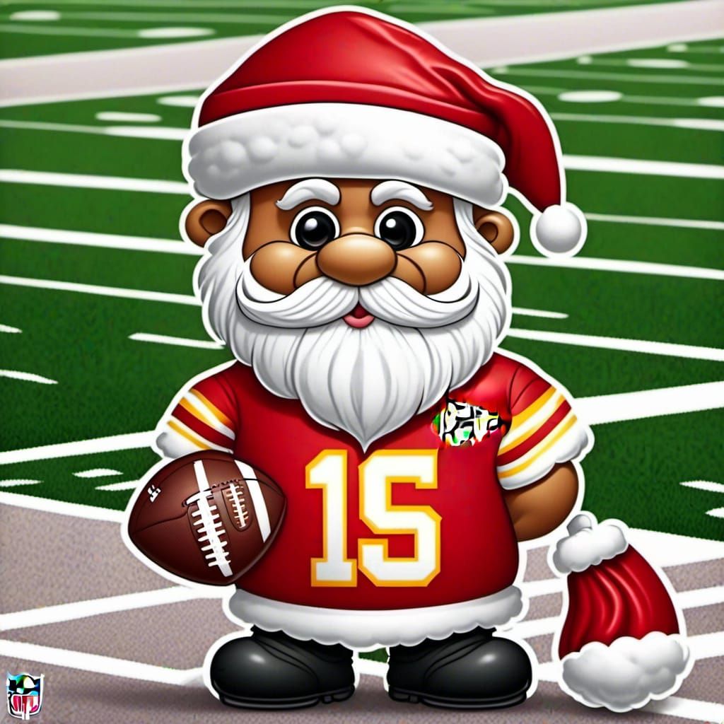 Cartoon Santa in Kansas City Chiefs Jersey