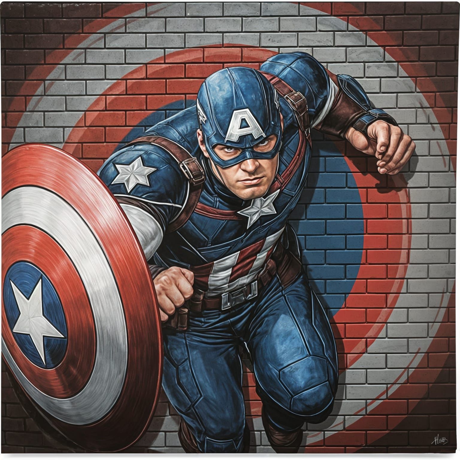 Captain America Brick Wall Art Portrait