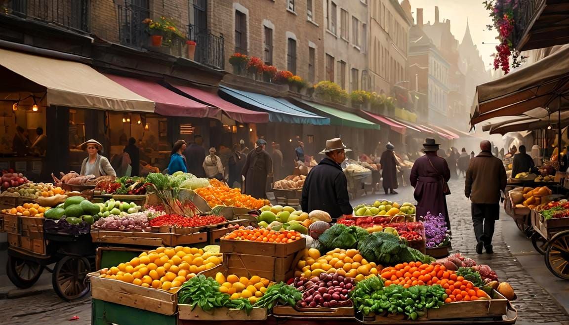 Vibrant Food Market with Exquisite Detail